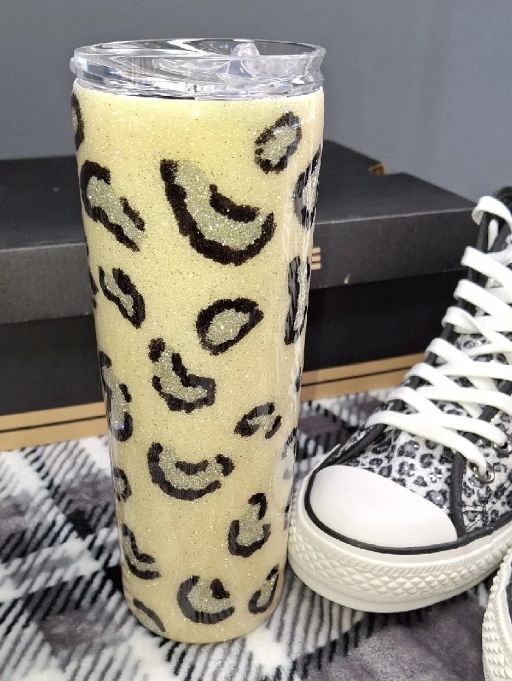 Vintage Converse High Top Squin Sneakers Snow Leopard Print,and Matching Tumbler - Picture 14 of 17